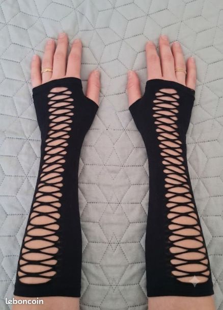Paire de longues mitaine rock noir gants femme electro (image 1)