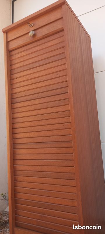 Ancien meuble classeur porte volet rideau déroulant bois (image 5)