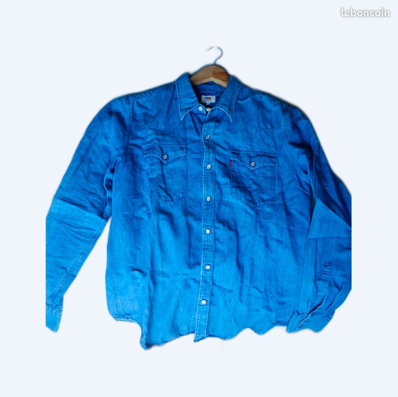 Chemise Homme American Vintage Bleu Jeans - Taille M - Coton - Occasion Très Bon état