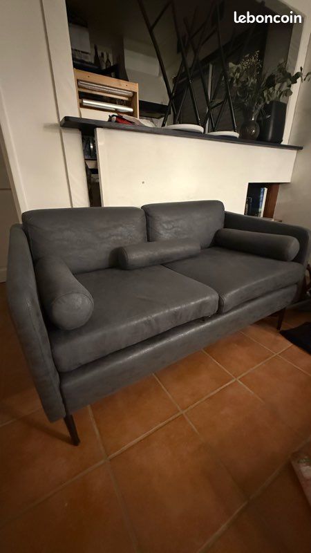 Canape 2 places gris (image 3)