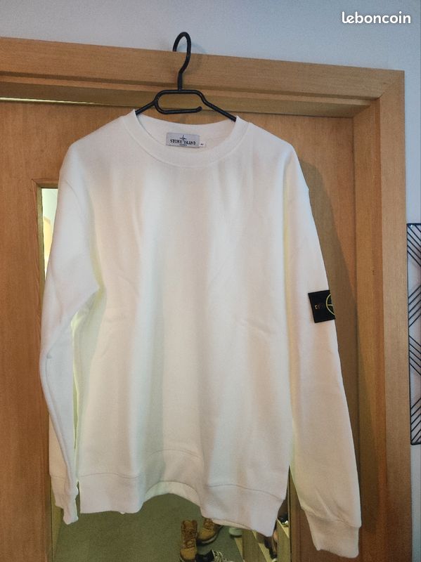 Sweat Stone Island Pour Homme - Couleur Blanc, Taille L, 100% Coton, Neuf Sans étiquettes