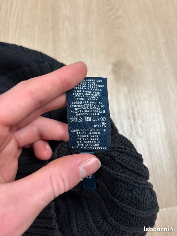 Pull Col Rond en Maille Torsadé Ralph Lauren Noir en Coton Logo Brodé Rouge Taille M Femme (image 5)