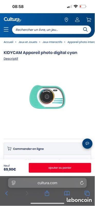 Appareil Photo Numérique KIDYCAM Cyan - Étanche 1m - 16Go - Enfant 3-12 Ans