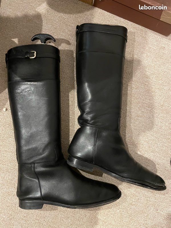 Bottes Vintage MANFIELD En Cuir Noir Taille 38 - Talon 4.5 Cm, Fermeture Zip, Très Bon état