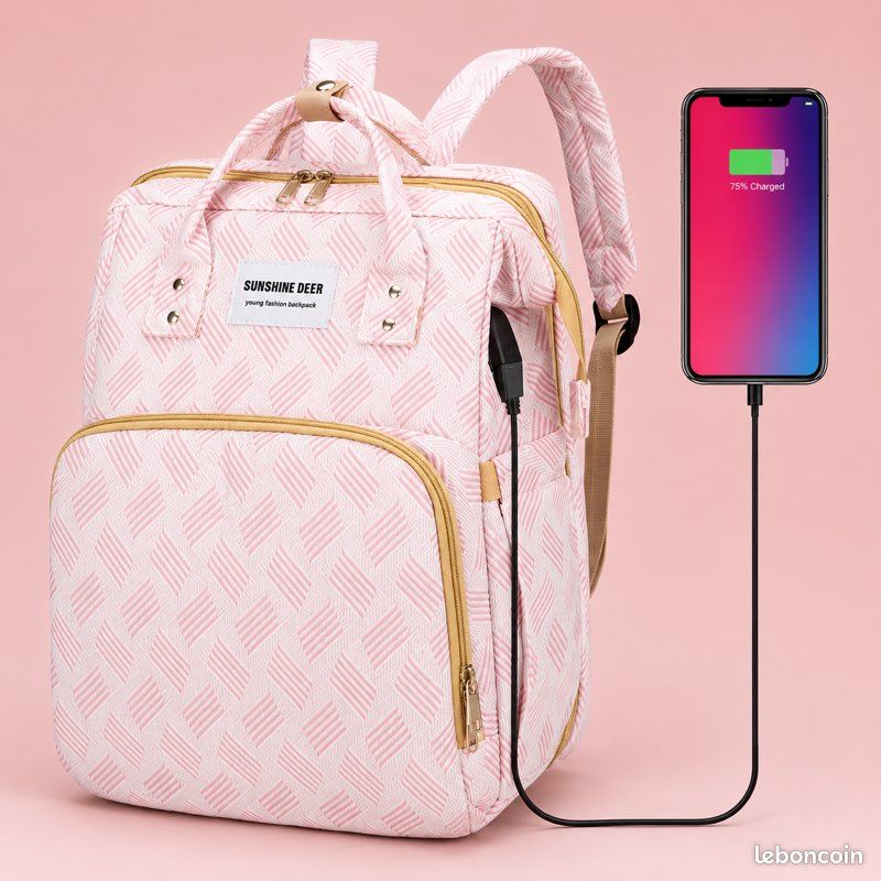 Sac à langer 3-en-1 avec lit bébé intégré + Port USB – Neuf (image 5)