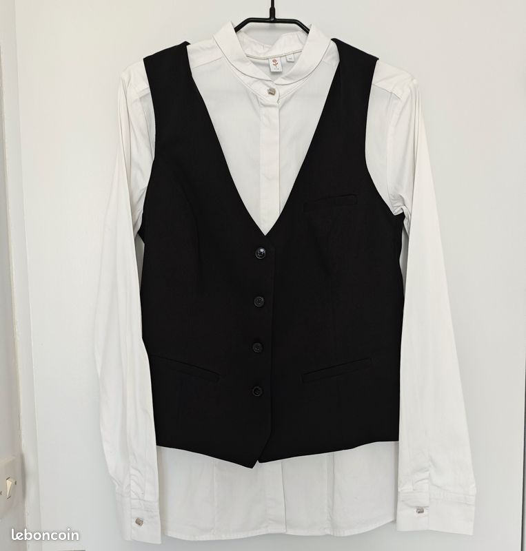 Gilet noir et blanc boutons dans le dos made in France | Julie Laurent