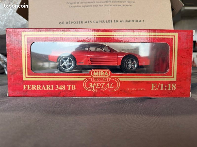 FERRARI 348 TB 1989 type alu brossé au 1/18 MIRA voiture miniature de