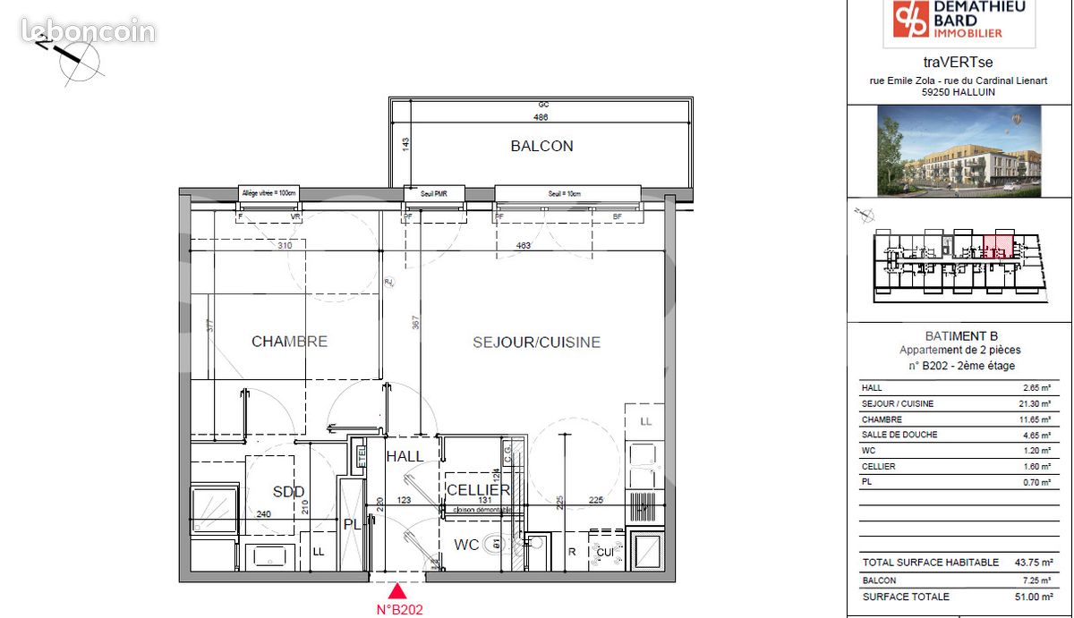 Appartement 2 pièces 43 m² · à Halluin · 43 m² · 631 €/mois