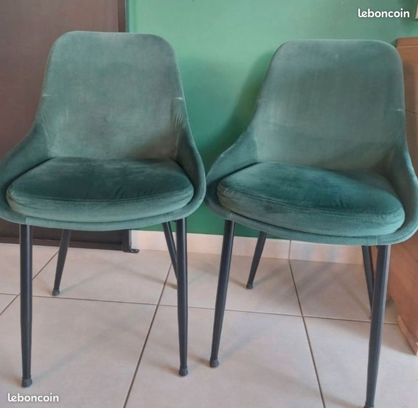 Lot 2 chaises velour vert - Halo - Miliboo (image 1)