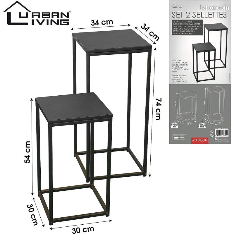DESTOCKAGE - Set de 2 tables gigognes en bois et métal "Madison" - Noir - H 74/54 x P 24/30 x L 34/ (image 7)