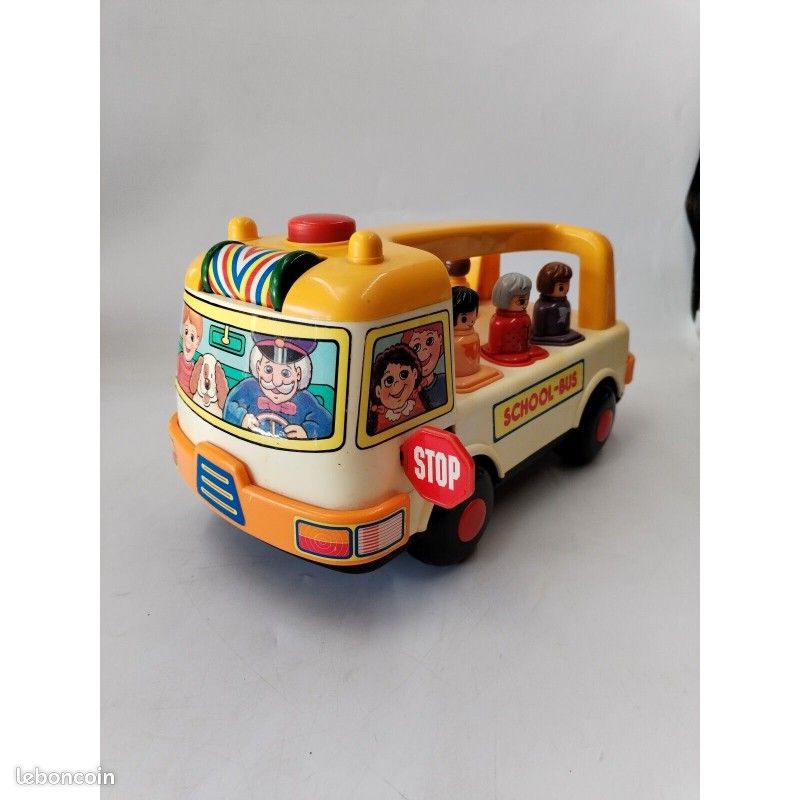 ANCIEN JOUET JEU d'éveil bus autocar roue plastique et bois de 20 cm