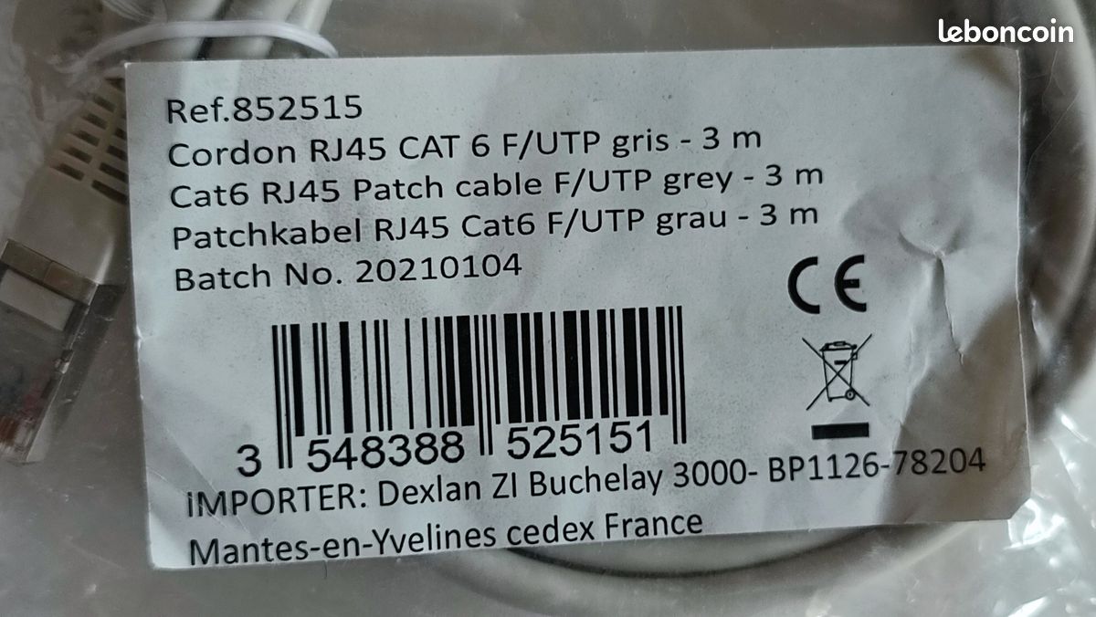 Cable éthernet RJ45, NEUF, 3m (image 2)