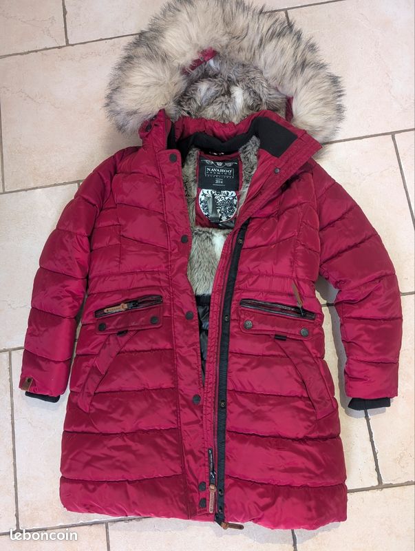 Doudoune longue rouge Navahoo capuche fourrure taille L Vêtements