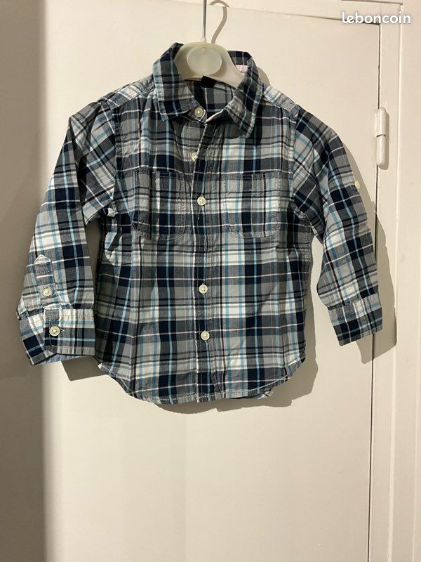 Chemise GAP KIDS Neuve Avec étiquette - Coton Bleu Royal Gris à Carreaux - Taille S 6/7 Ans