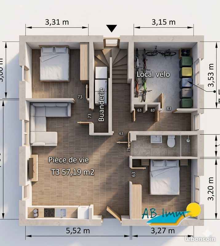 Appartement 3 pièces 58 m² · à Caudan · 58 m² · 193 695 €