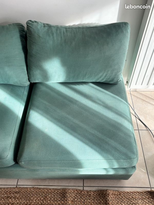 Canapé convertible 2 places + pouf – tissu vert eucalyptus – Lit 2 places intégré – Lyon 2 (image 4)