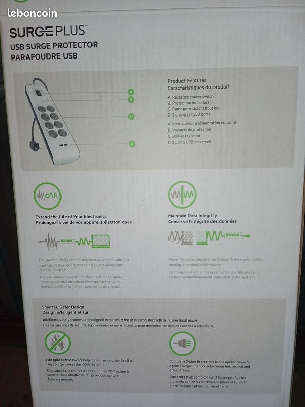 Multiprise Belkin parafoudre 8 prises 2 USB neuve (image 2)