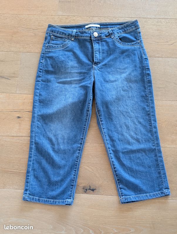 Pantalon Jean Pantacourt Armand Thiery Femme Taille 40 Gris Foncé Parfait État