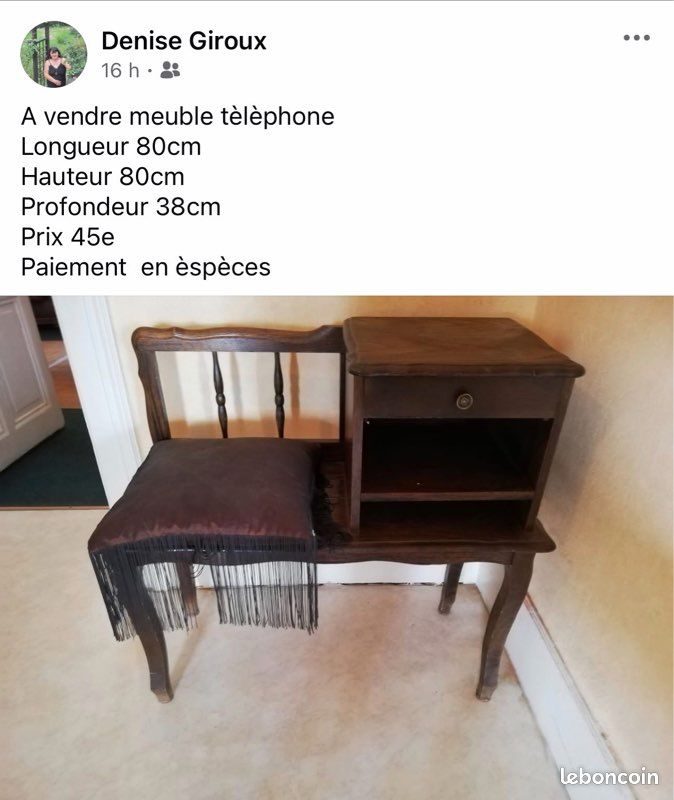 Meuble banc téléphone (image 1)