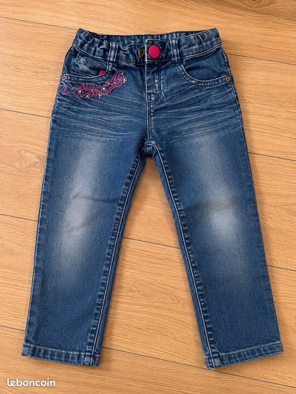 Jean catimini fille 3 ans bleu denim brodé taille ajustable confortable tendance (image 1)