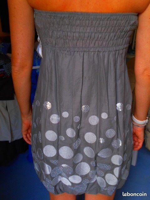 Robe bustier gris et argent+ ronds paillettes T 38 (image 3)