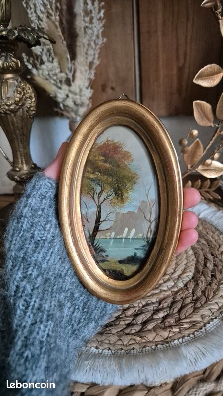 TABLEAU PEINTURE MINIATURE Huile sur Cuivre Signé Revo Artiste Belge