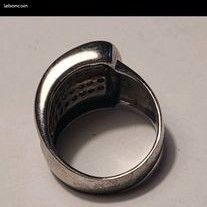 Bague Chevalière Ancienne En Argent Massif - Style Boucle De Ceinture Ciselée - Taille 51 - Vintage