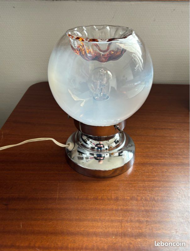Lustre plafonnier lanterne verre beige fumé italien style Murano vintage Lustre plafonnier lanterne verre beige fumé italien style Murano vintage