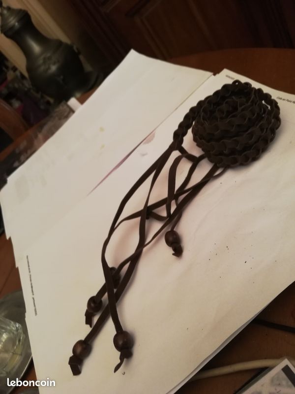 Ceinture très fine tressée marron L 110 cm (image 2)
