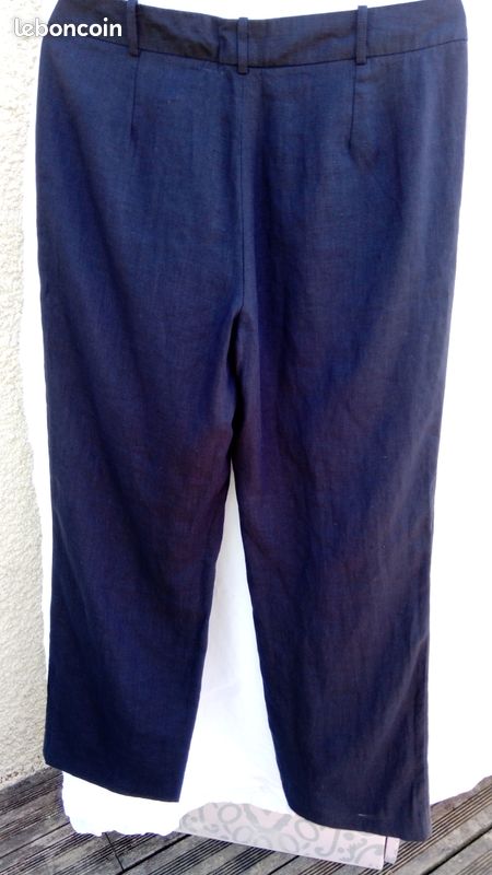 Pantalon en lin bleu marine (image 2)