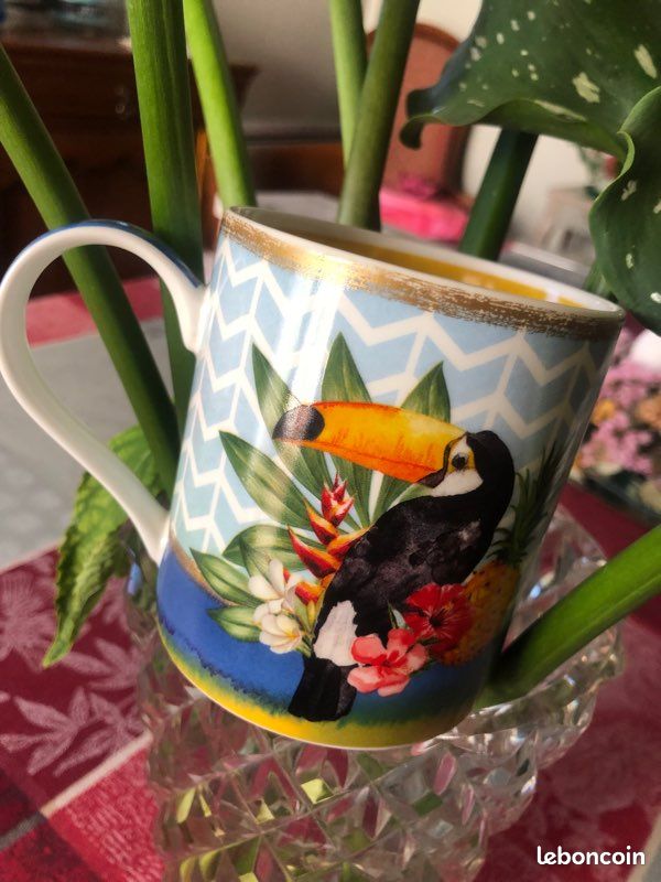 Mug Céramique Toucan - Oiseau Perché Sur Un Arbre Tropical - Forêt Jungle - Blanc - 350g - Lavable Au Lave-vaisselle