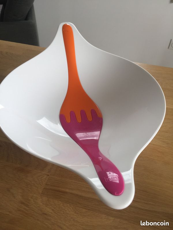 Saladier KOZIOL blanc couverts orange et rose (image 1)