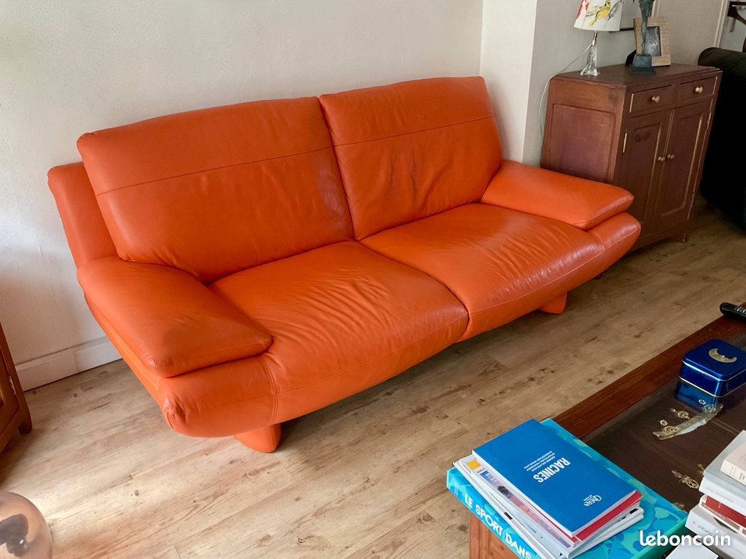 Canapé cuir orange (image 2)