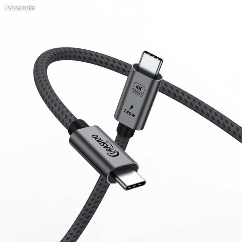 Câble USB C Court,câble USB C Coudé 20cm,20Gbps/240W/5K