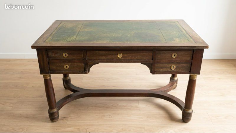 Bureau ministre style Empire / Directoire — Bois massif & cuir vert (image 1)