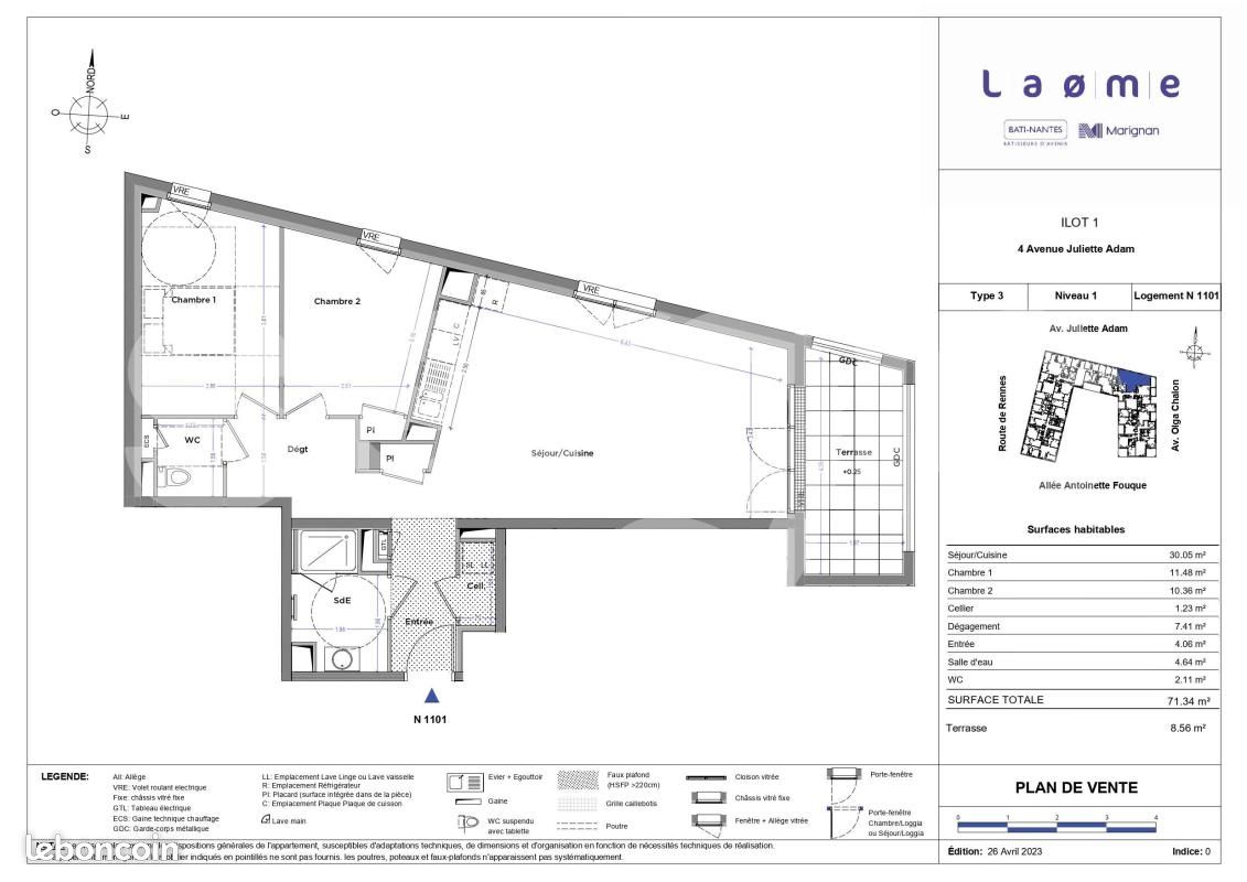 Appartement 2 pièces 71 m² · à Nantes · 71 m² · 851 €/mois