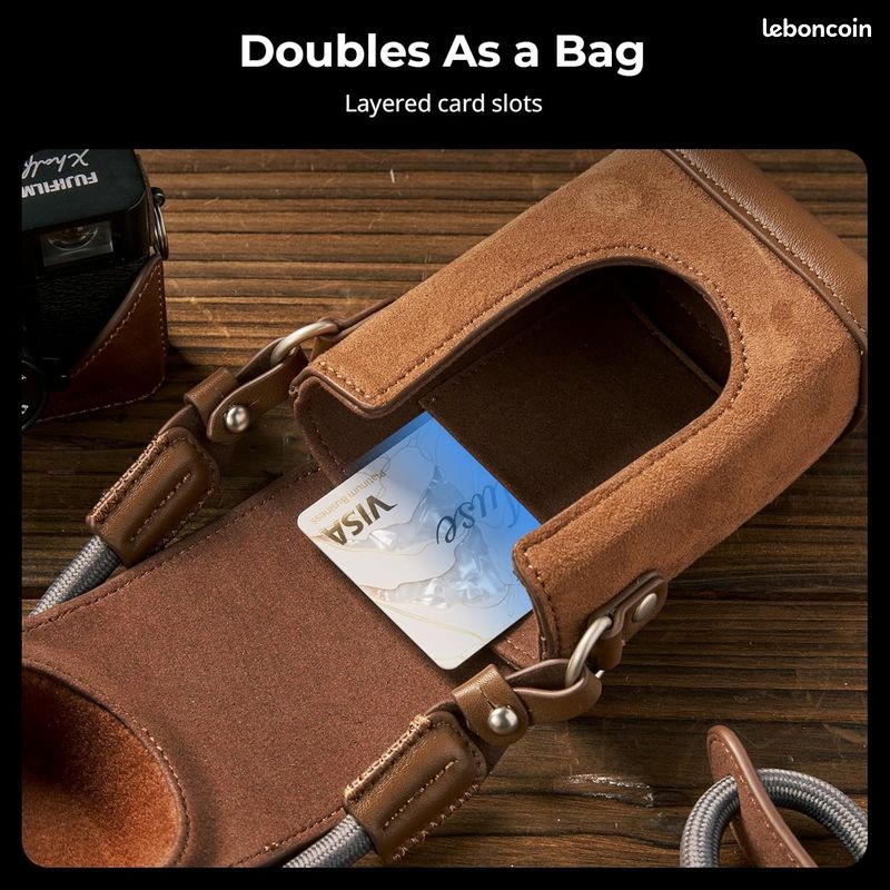 Étui en Cuir pour FUJIFILM X Half, Sac de Transport Rétro à Couverture Intégrale avec Demi-Etui en Cuir, Poche pour Carte Intégrée, Portable avec Bandoulière Tissée (Marron) (image 3)