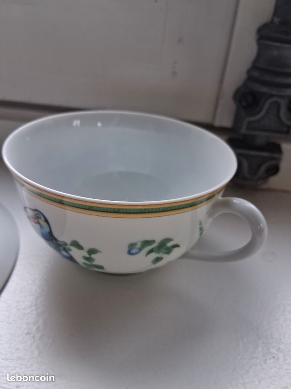 Lot de 2 tasses et soucoupes Hermès Toucans oiseaux café thé