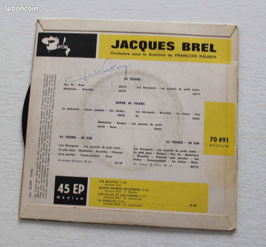 Jacques Brel , les bigotes + 3 , EP - 45 tours (image 2)