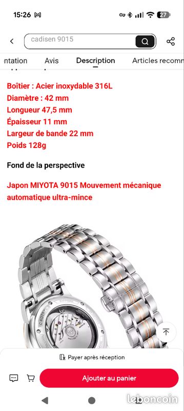Montre automatique Cadisen Mouvement Miyota 9015 (image 13)