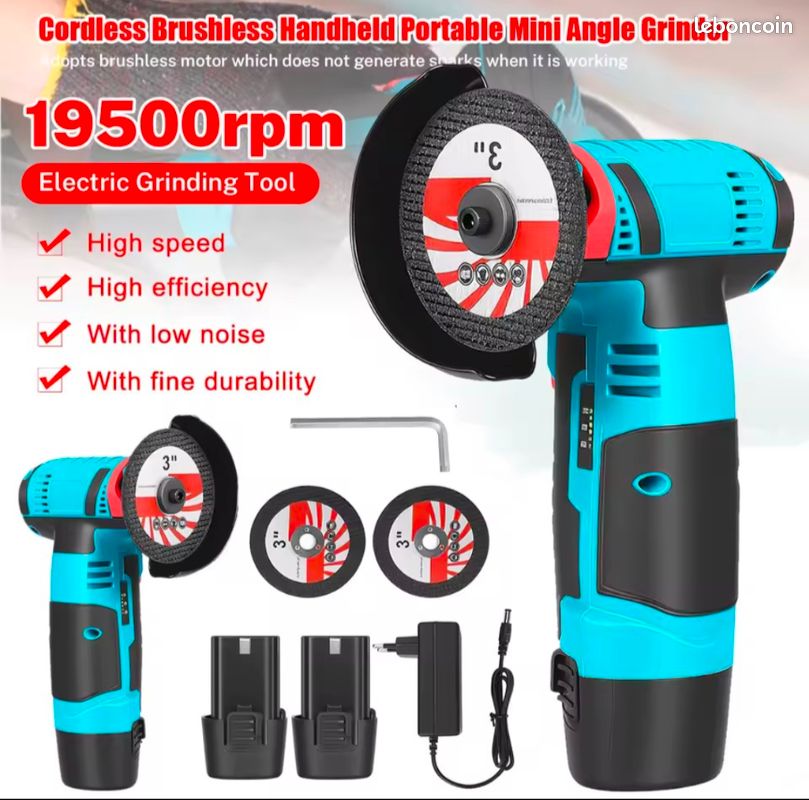 Mini Meuleuse D'angle Portable 18V Sans Fil - Diamètre 76mm, 19500 Tr/min - Avec Batterie Lithium