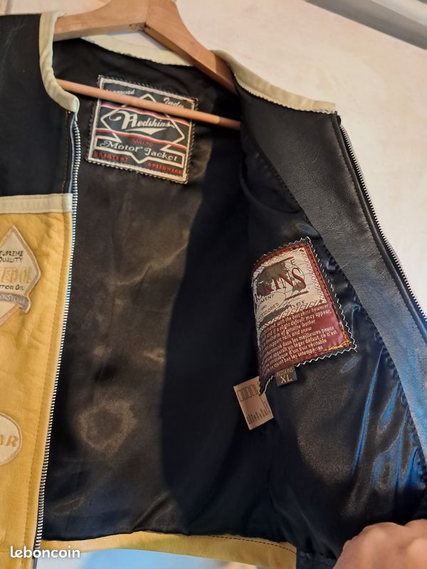 Redskins Femme Indy 500 moto bikers cuir de vachette taille XL couleur noir et moutarde vintage (image 8)