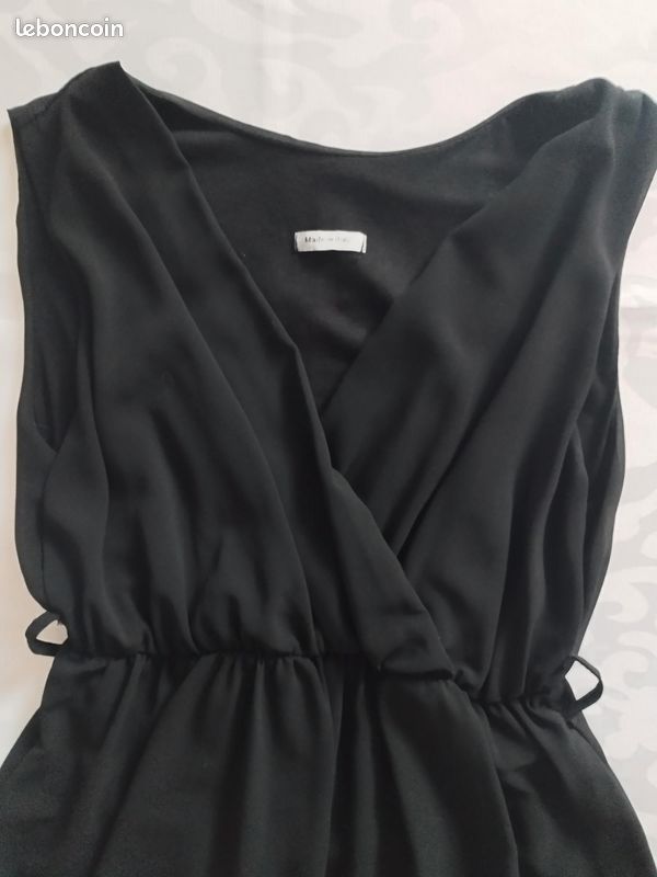 Robe Noire Cache-Cœur Drapée Fluide (image 2)