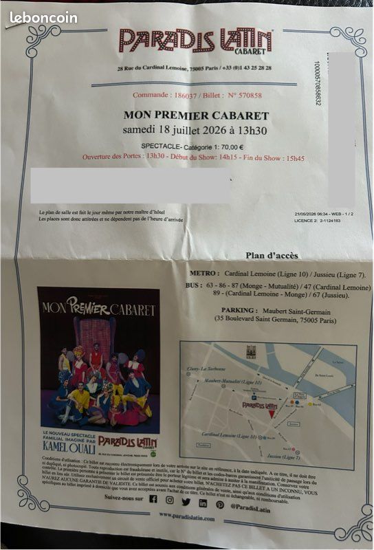 Paradis Latin spectacle 18juillet 13h 2 places (image 1)