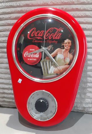 Grande horloge murale Coca Cola light avec néon rouge 41 cm