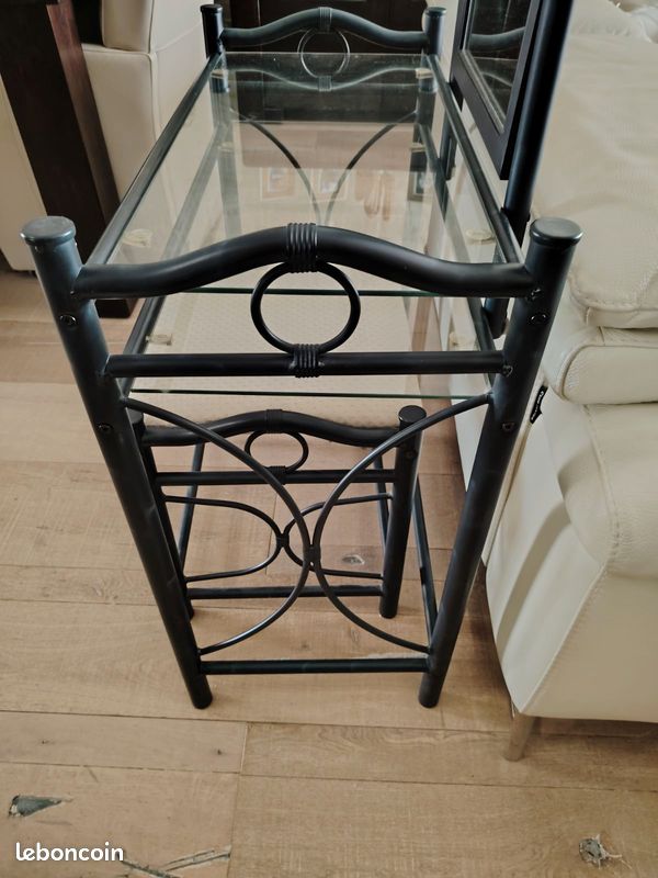 Coiffeuse en métal noir avec miroir et tabouret assorti (image 3)