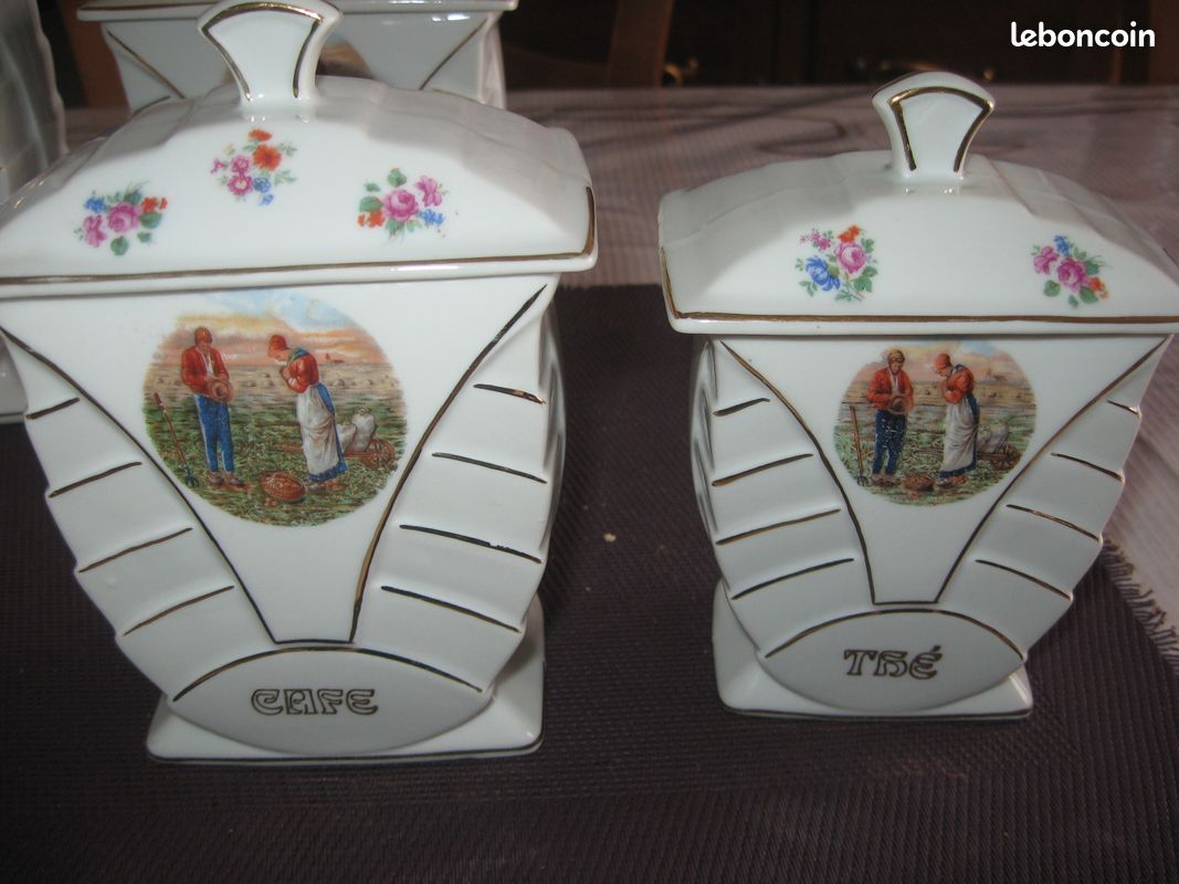 Série de 6 anciens pots à épices en porcelaine décor l'Angelus (image 5)