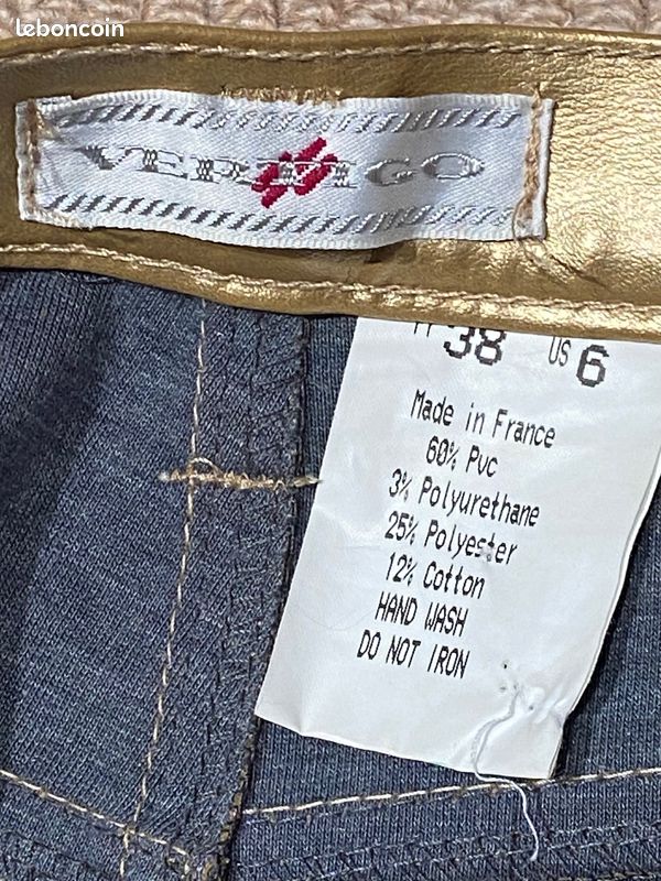 Pantalon VERTIGO en vinyle OR - Taille 38 NEUF (image 3)