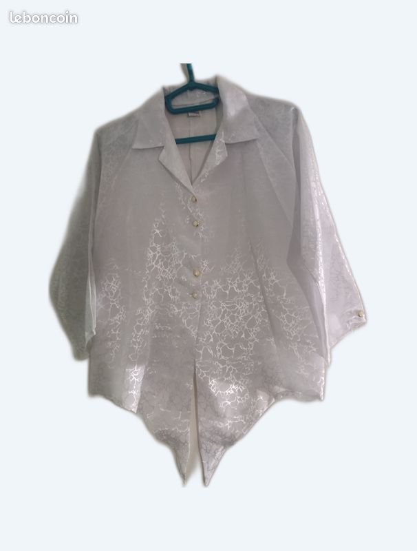 Chemisier Femme "Blanc brillant "Vintage "T. 44/46 (image 1)