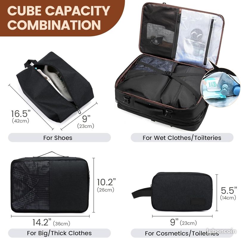 Sac à Dos Cabine 40x30x20 Cm - 24L Avec Port USB, Compartiment Ordinateur 14" - Voyage Avion, Travail, Noir